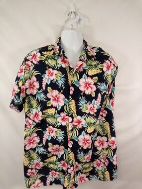 SSLR Men's Dark Blue Floral Button Down Resort Wear Hawaiian Shirt Sz. 4XL